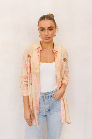 Angel Shirt - Beige/Pink Leaf