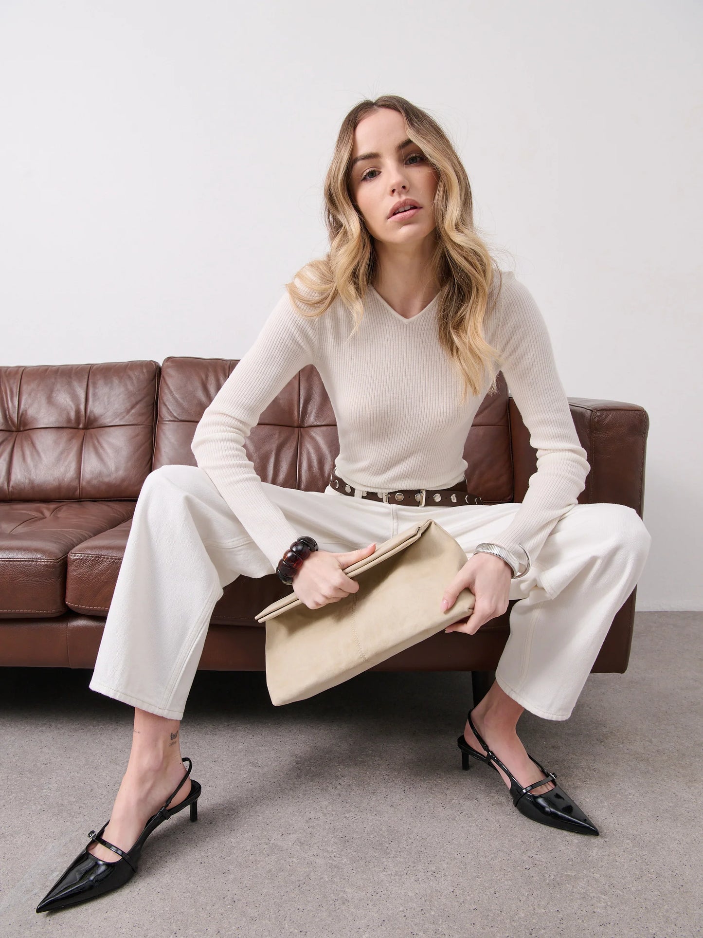 Becca Clutch Bag - Beige Suede Look