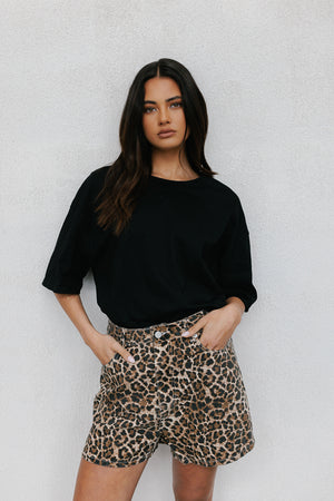 Ally Shorts - Leopard Denim