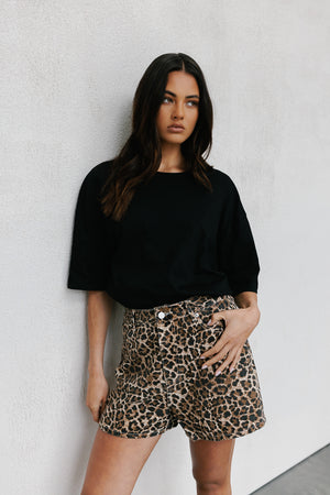 Ally Shorts - Leopard Denim