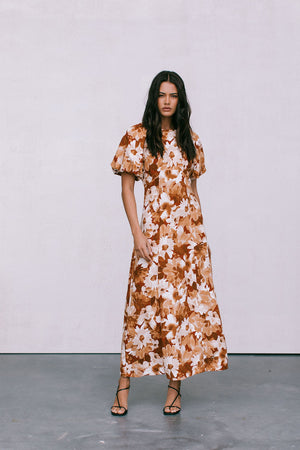 PREORDER - Layne Midi Dress - Rust/Brown Floral