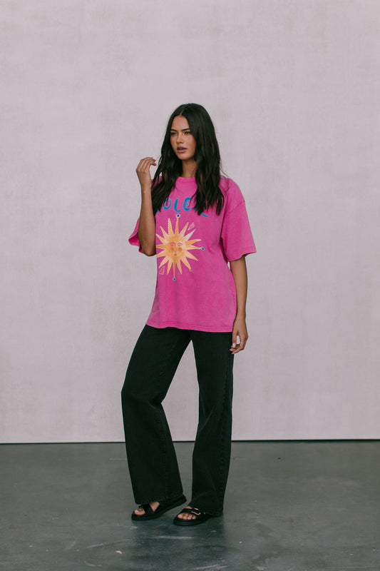 Soleil Sun Tee - Pink Acid Wash