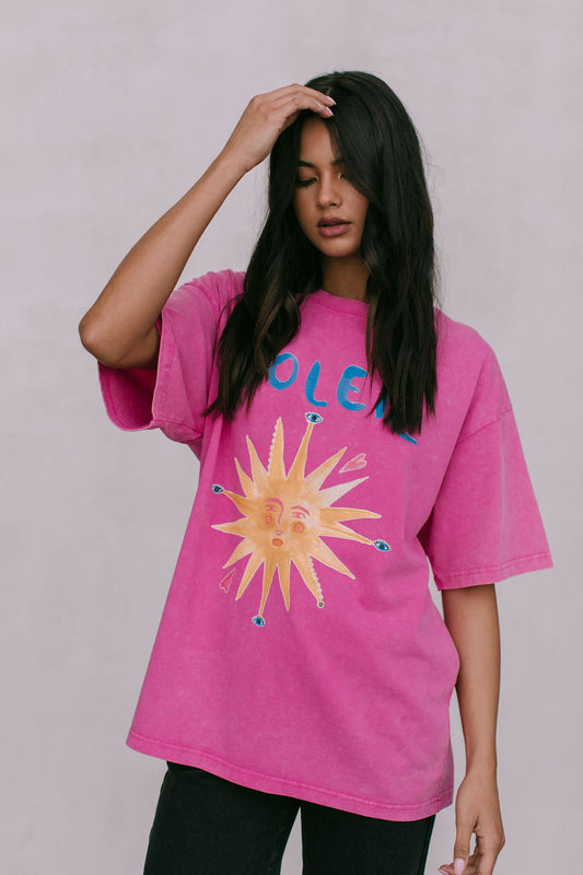 Soleil Sun Tee - Pink Acid Wash