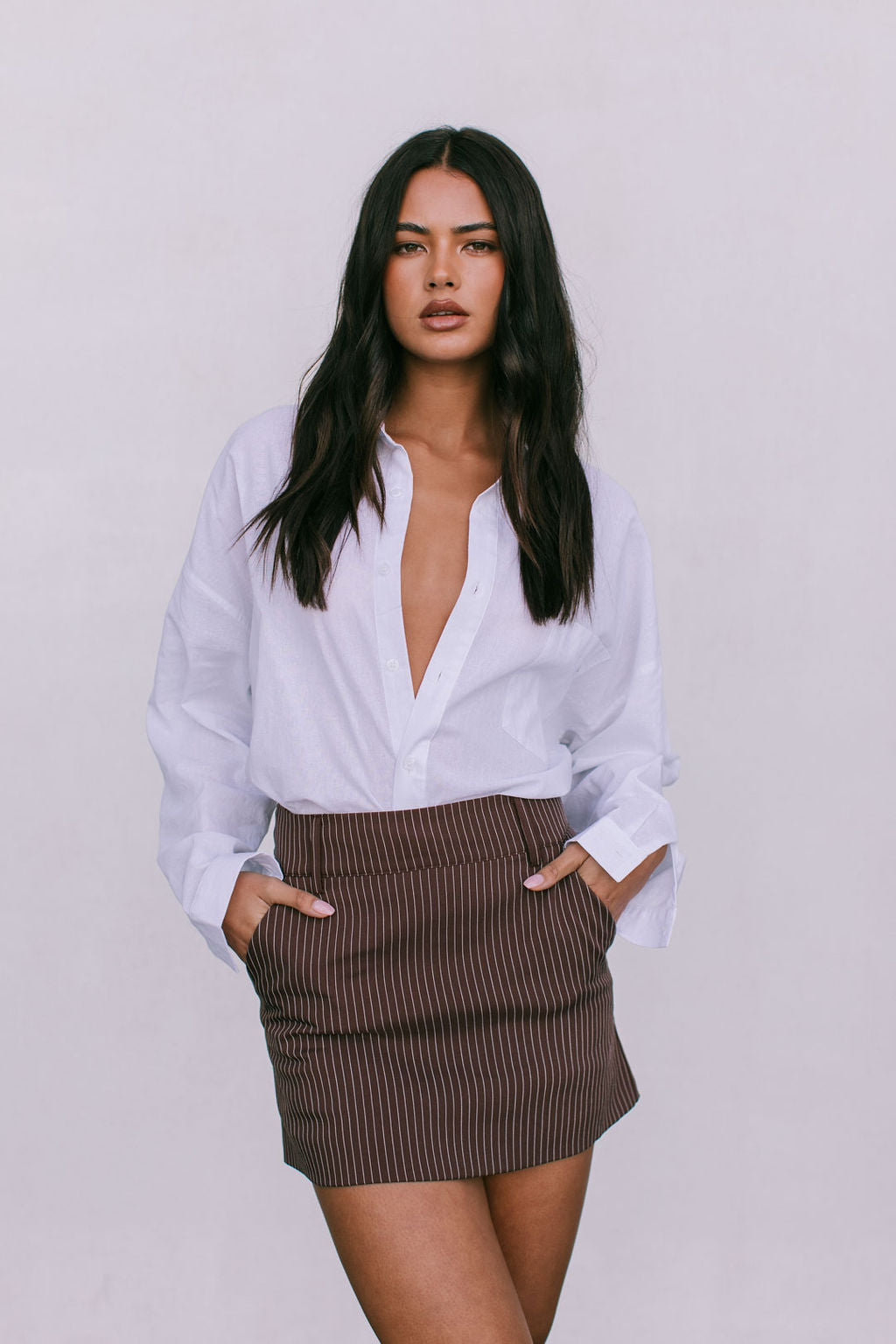 Jolie Mini Skirt Chocolate Pinstripe