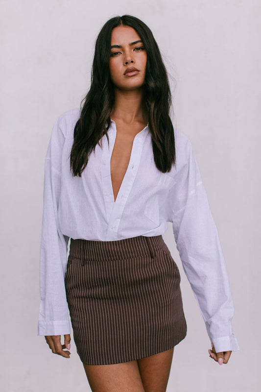 Jolie Mini Skirt - Chocolate Pinstripe