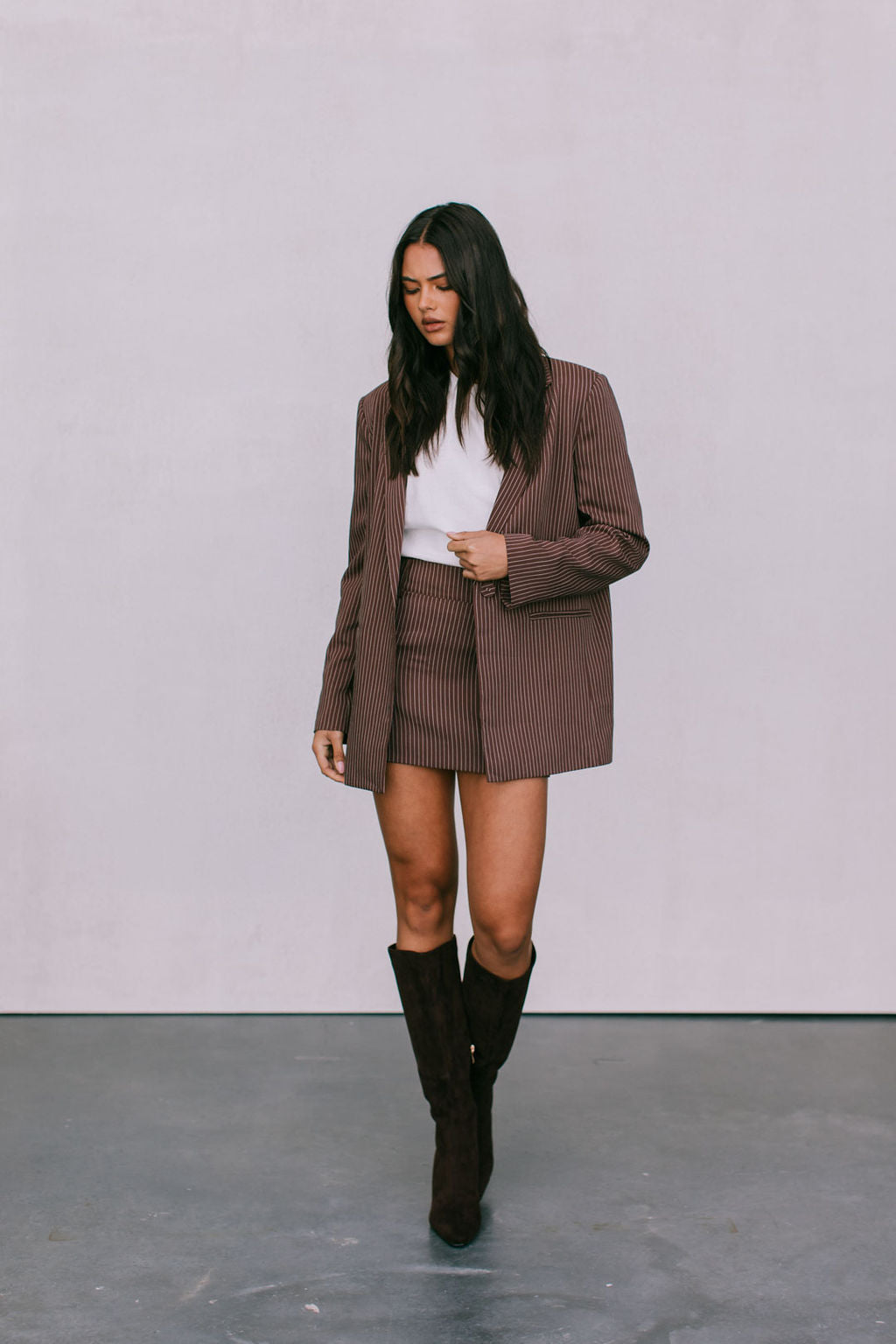 Jolie Mini Skirt Chocolate Pinstripe