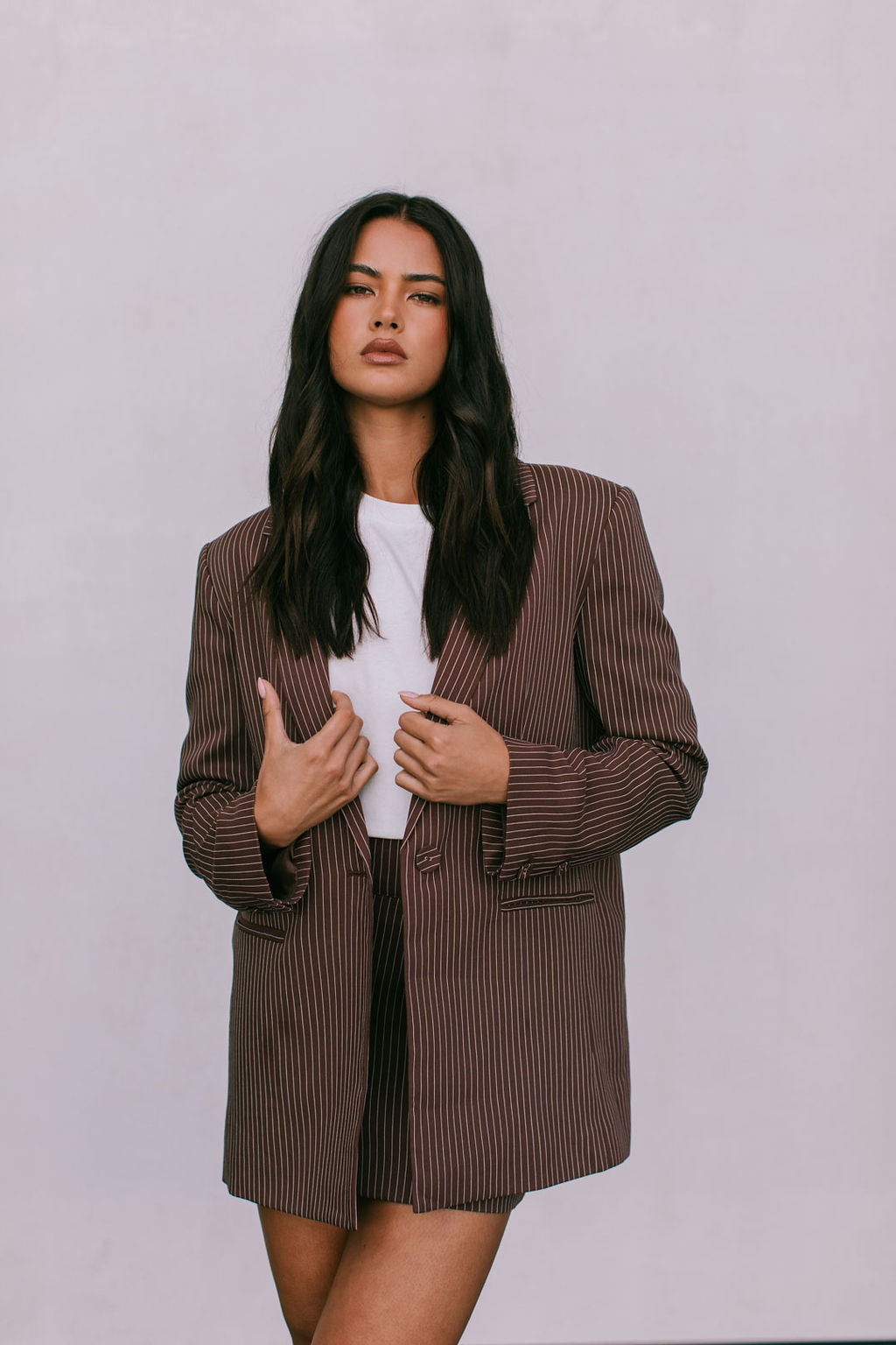 Jolie Mini Skirt Chocolate Pinstripe