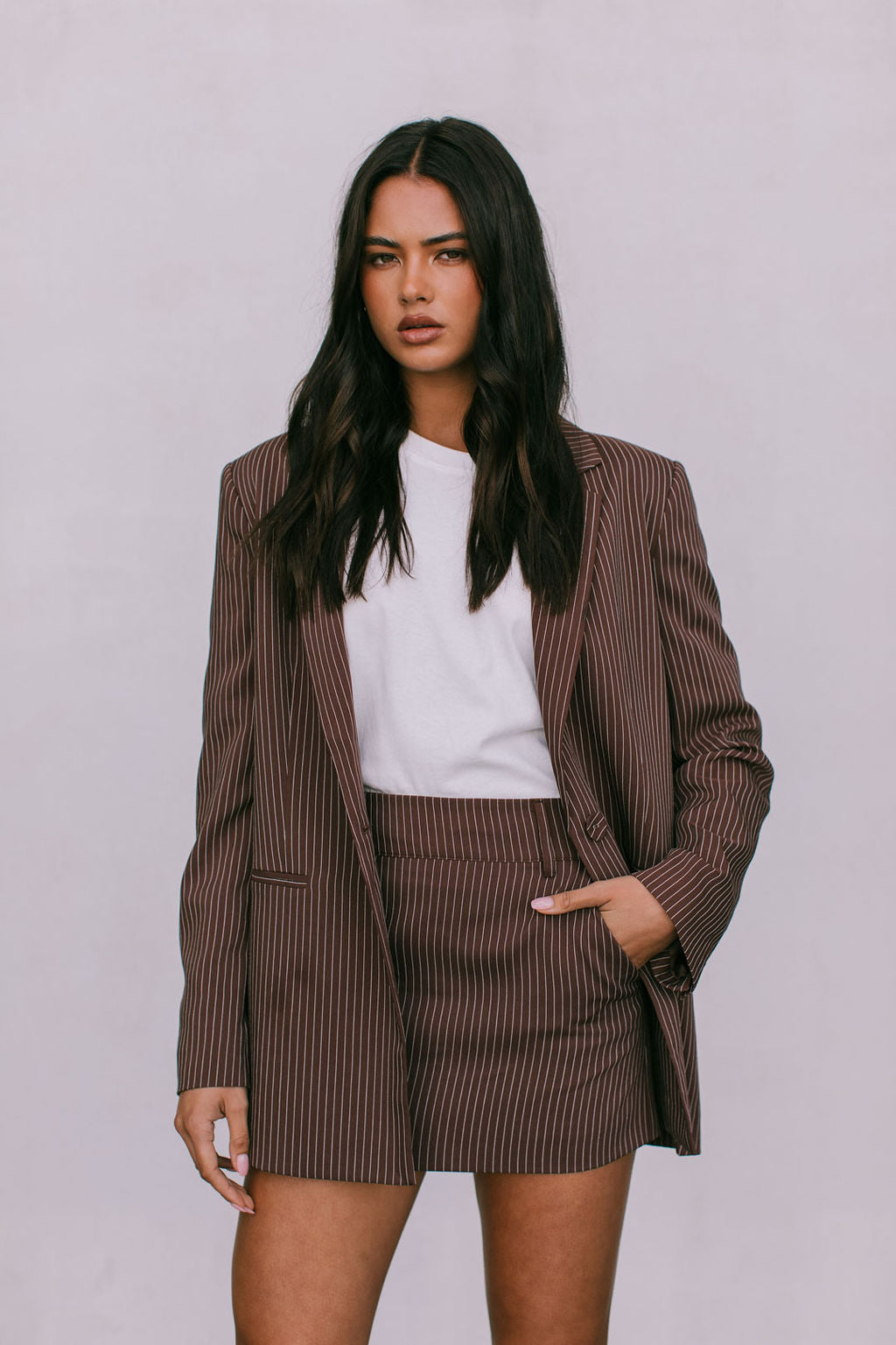 Jolie Mini Skirt Chocolate Pinstripe