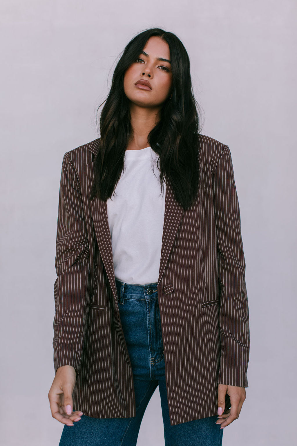 Quade Blazer Chocolate Pinstripe