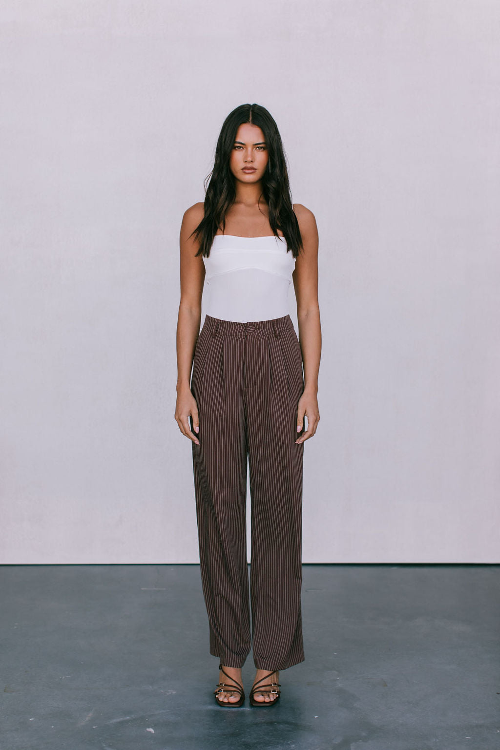 Cerlah Tailored Pants Chocolate Pinstripe