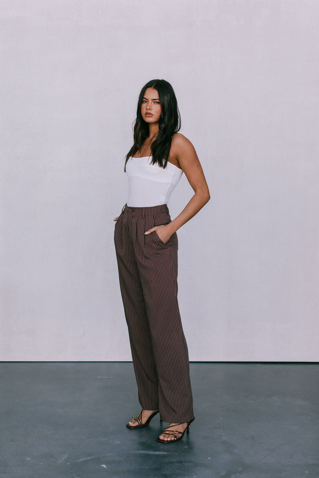 Cerlah Tailored Pants Chocolate Pinstripe