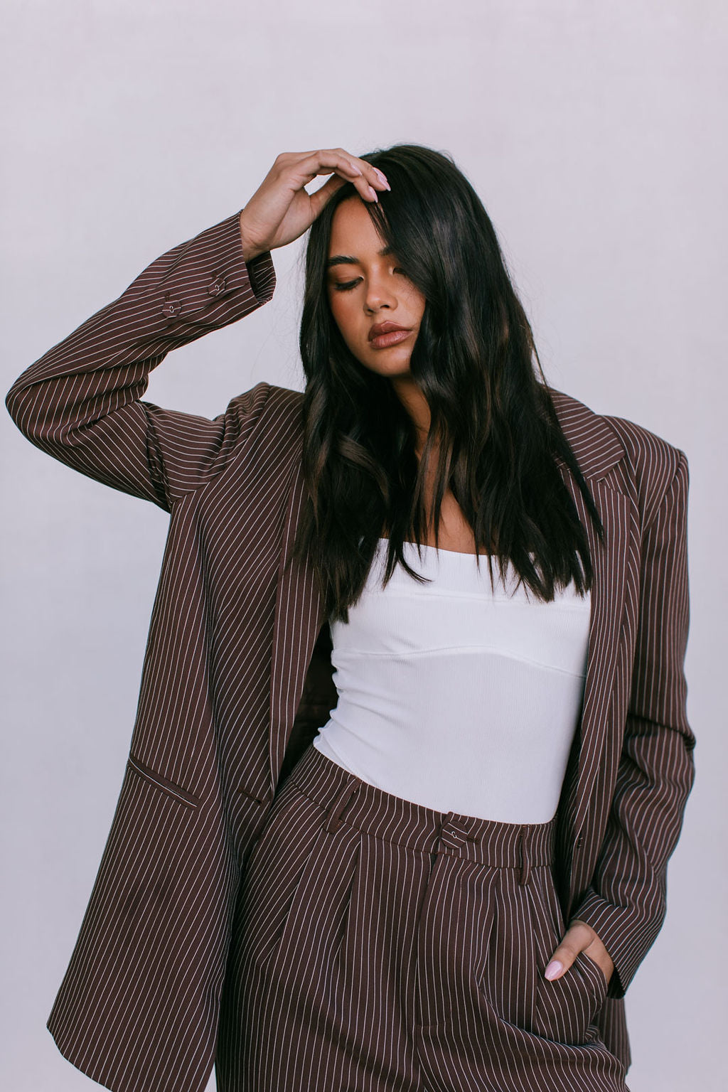 Cerlah Tailored Pants Chocolate Pinstripe