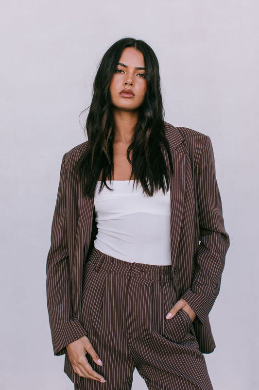 Cerlah Tailored Pants Chocolate Pinstripe