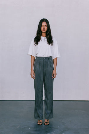 DISPATCH 09.05.25 - Cerlah Tailored Pants - Charcoal Grey/White Pinstripe
