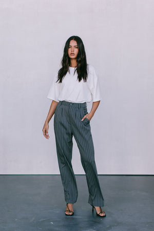 DISPATCH 09.05.25 - Cerlah Tailored Pants - Charcoal Grey/White Pinstripe