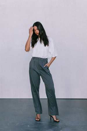 DISPATCH 09.05.25 - Cerlah Tailored Pants - Charcoal Grey/White Pinstripe