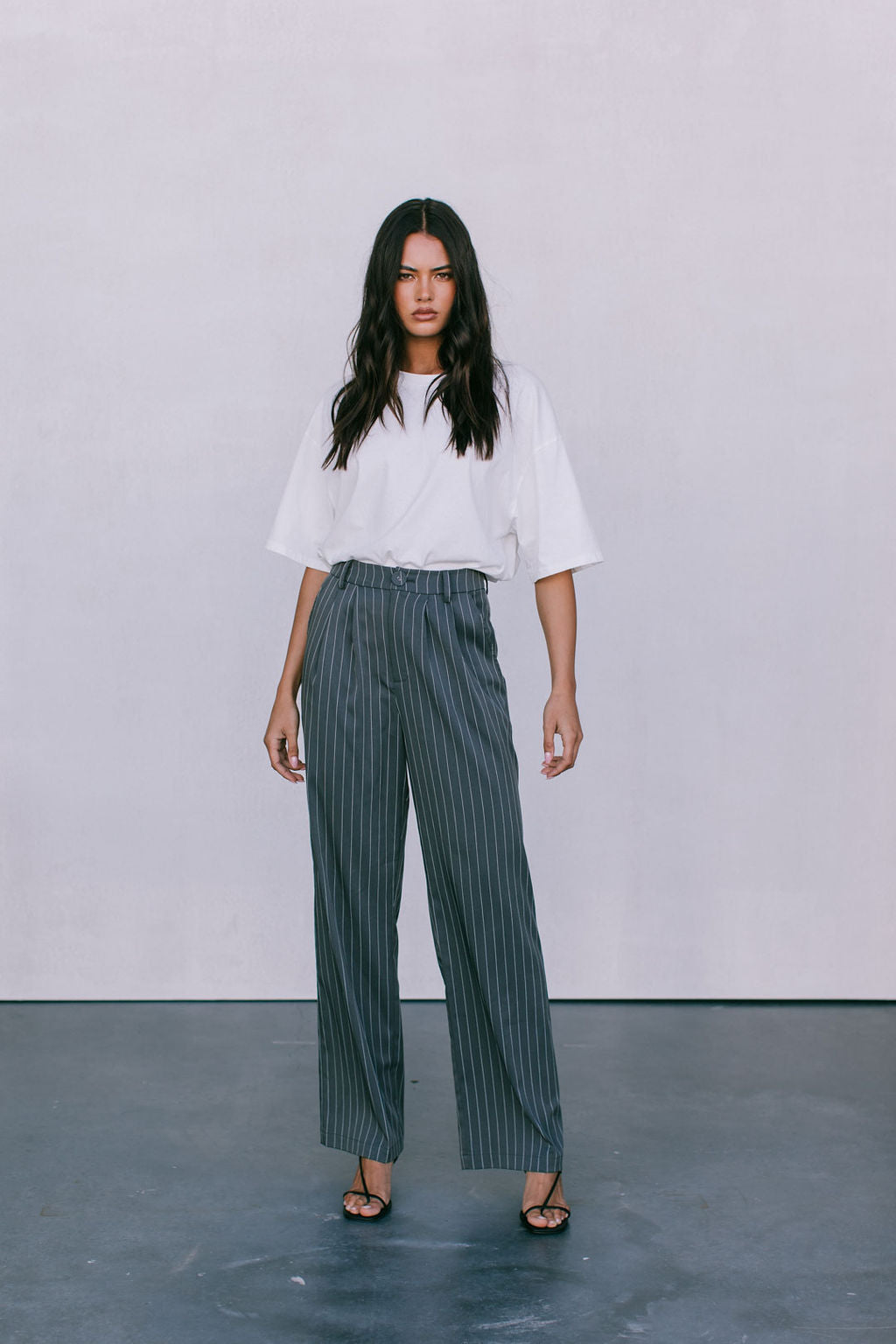 DISPATCH 09.05.25 - Cerlah Tailored Pants - Charcoal Grey/White Pinstripe