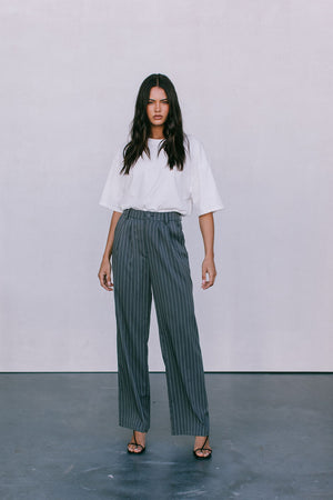 DISPATCH 09.05.25 - Cerlah Tailored Pants - Charcoal Grey/White Pinstripe