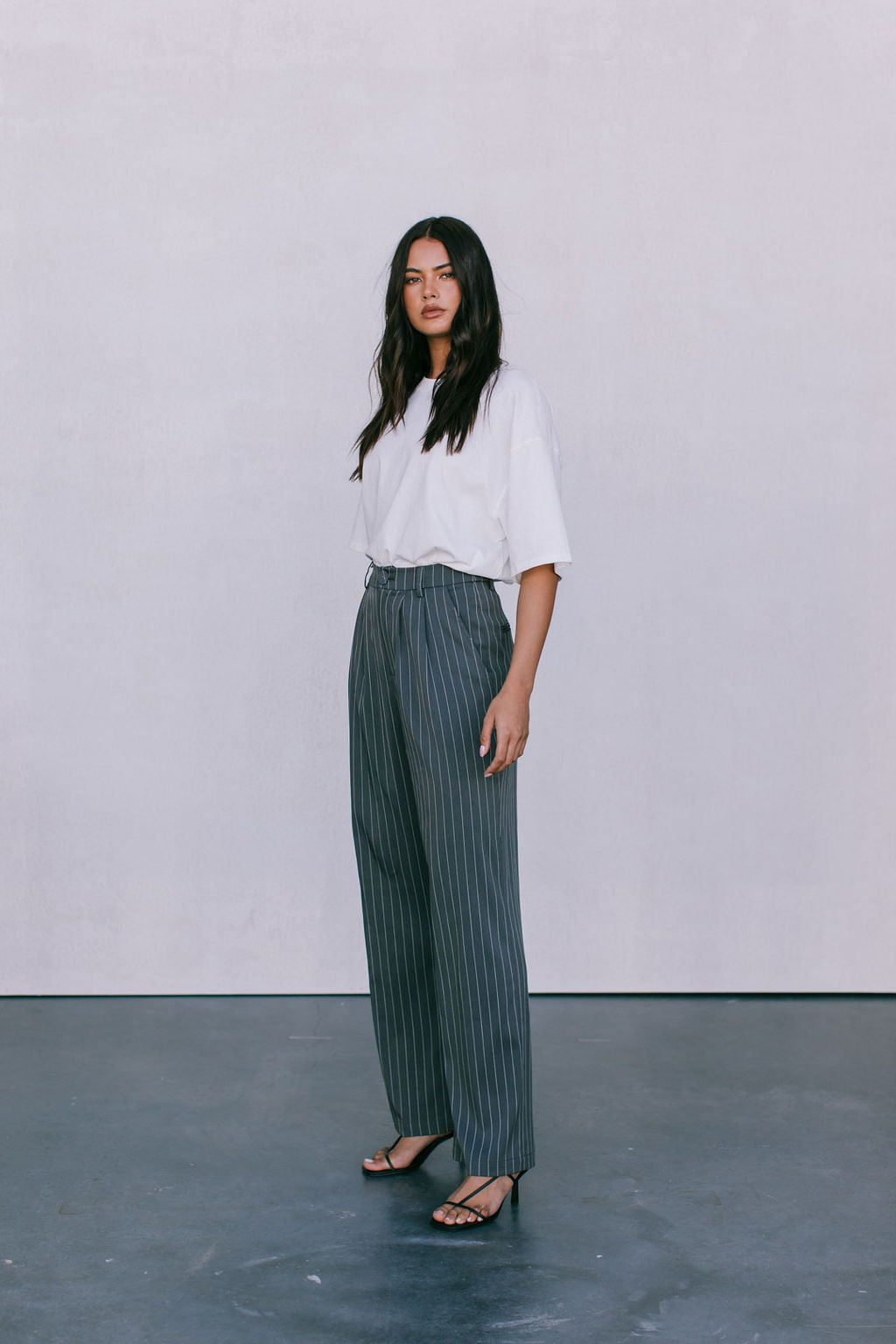 DISPATCH 09.05.25 - Cerlah Tailored Pants - Charcoal Grey/White Pinstripe