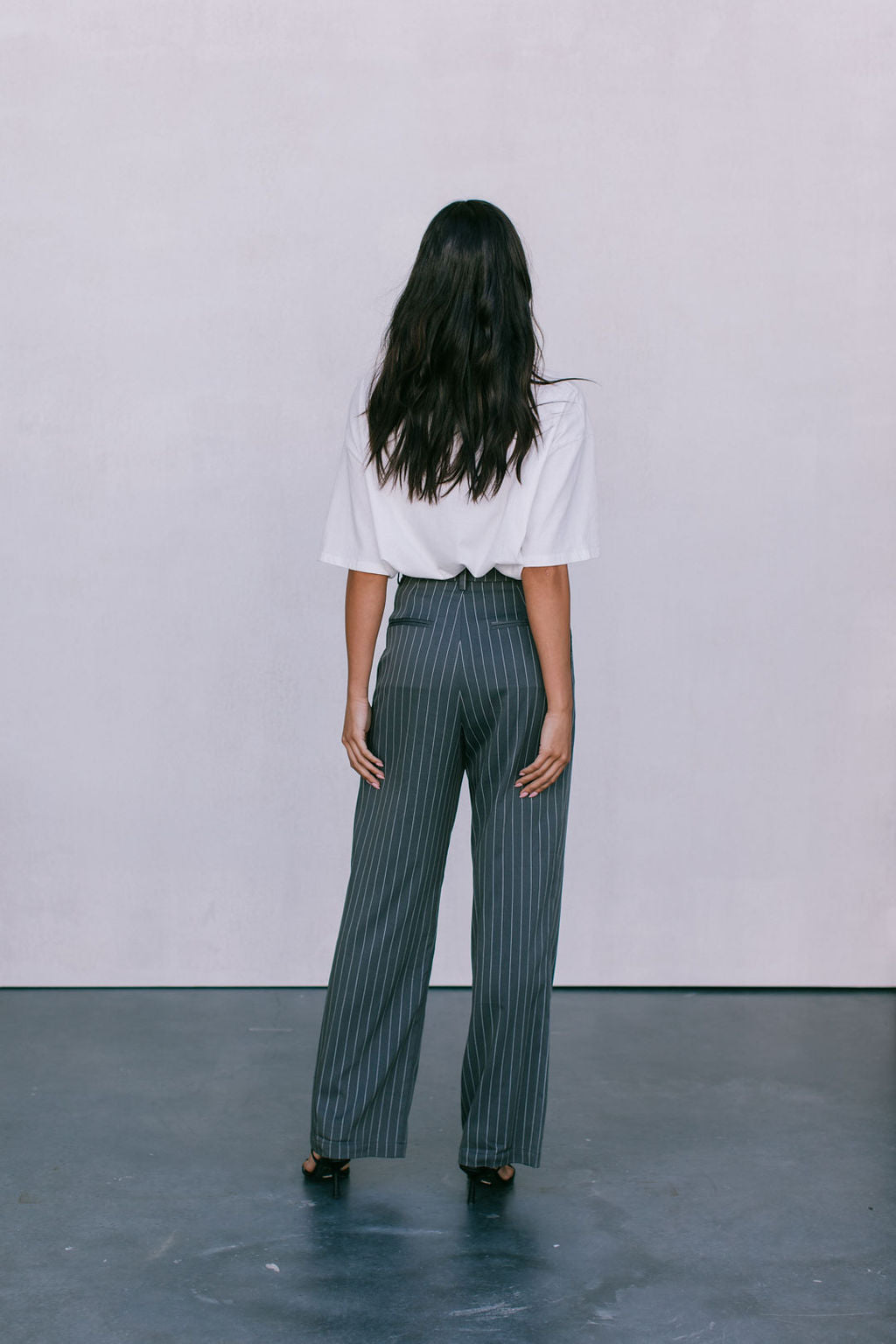 DISPATCH 09.05.25 - Cerlah Tailored Pants - Charcoal Grey/White Pinstripe