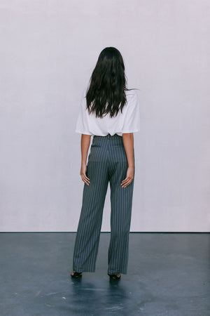 DISPATCH 09.05.25 - Cerlah Tailored Pants - Charcoal Grey/White Pinstripe