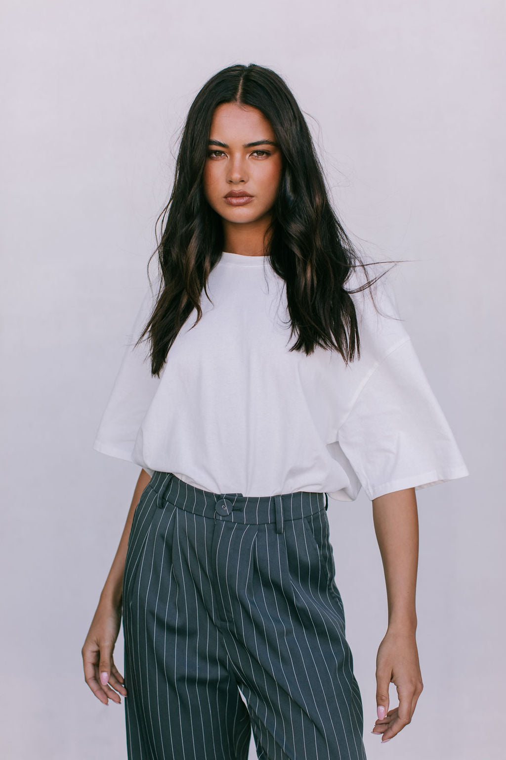 DISPATCH 09.05.25 - Cerlah Tailored Pants - Charcoal Grey/White Pinstripe