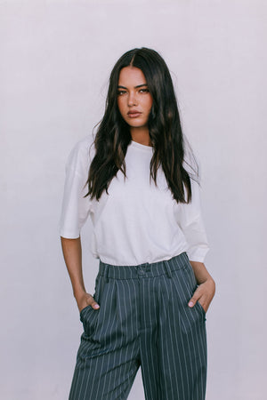 DISPATCH 09.05.25 - Cerlah Tailored Pants - Charcoal Grey/White Pinstripe