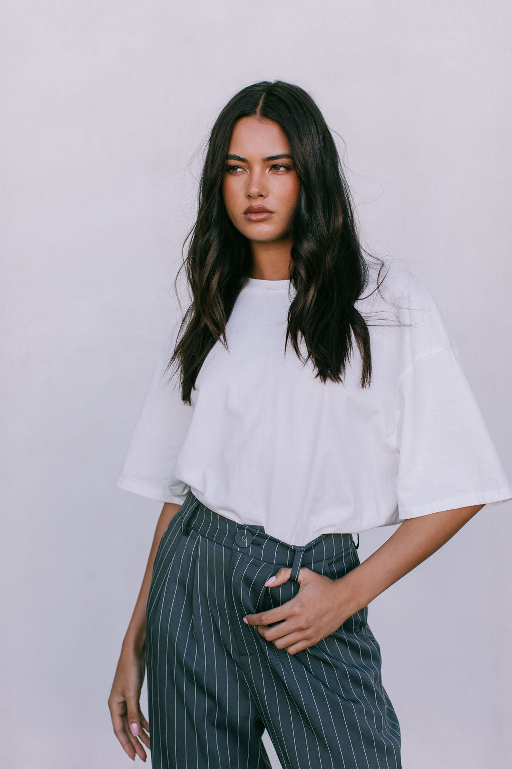 DISPATCH 09.05.25 - Cerlah Tailored Pants - Charcoal Grey/White Pinstripe