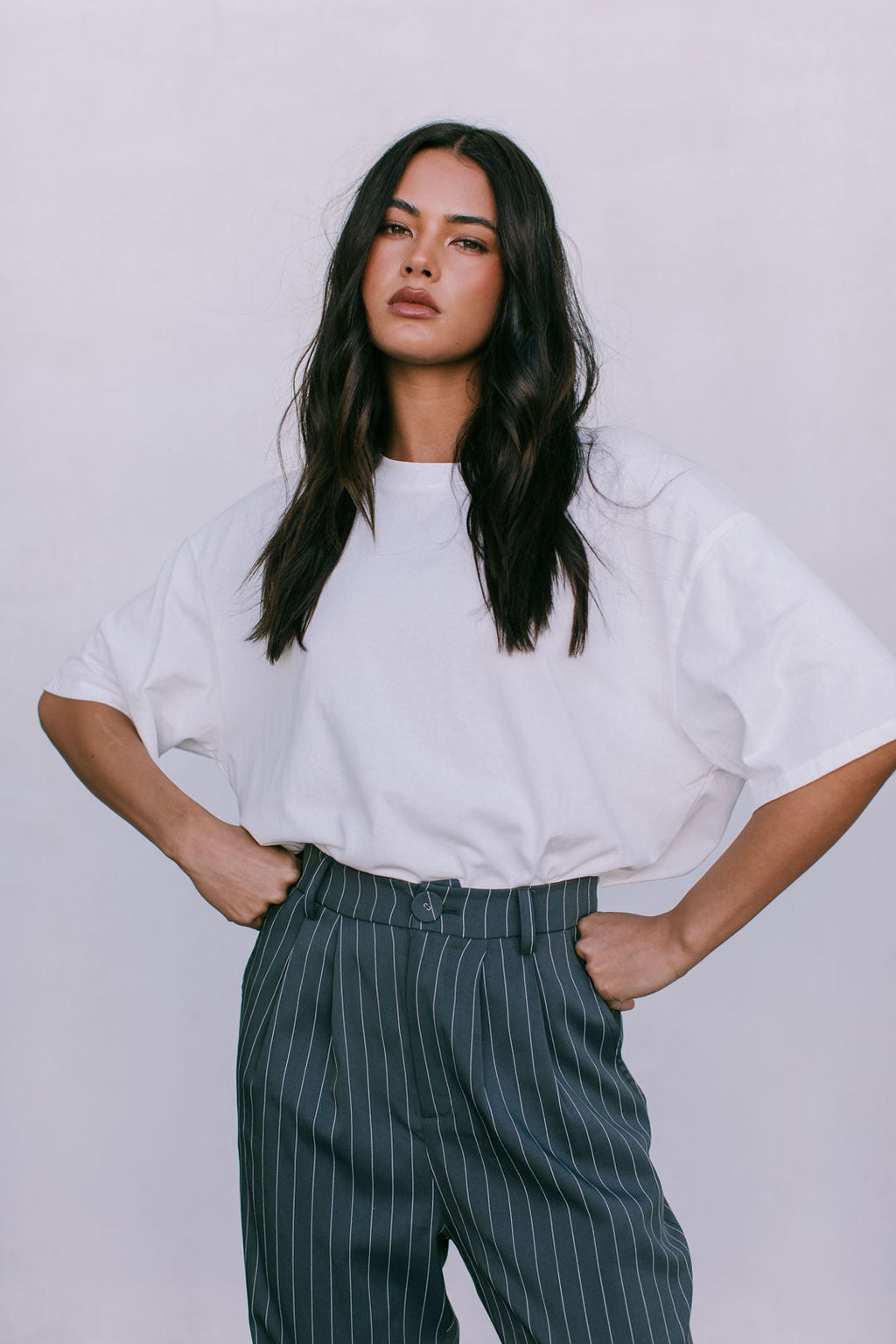 DISPATCH 09.05.25 - Cerlah Tailored Pants - Charcoal Grey/White Pinstripe