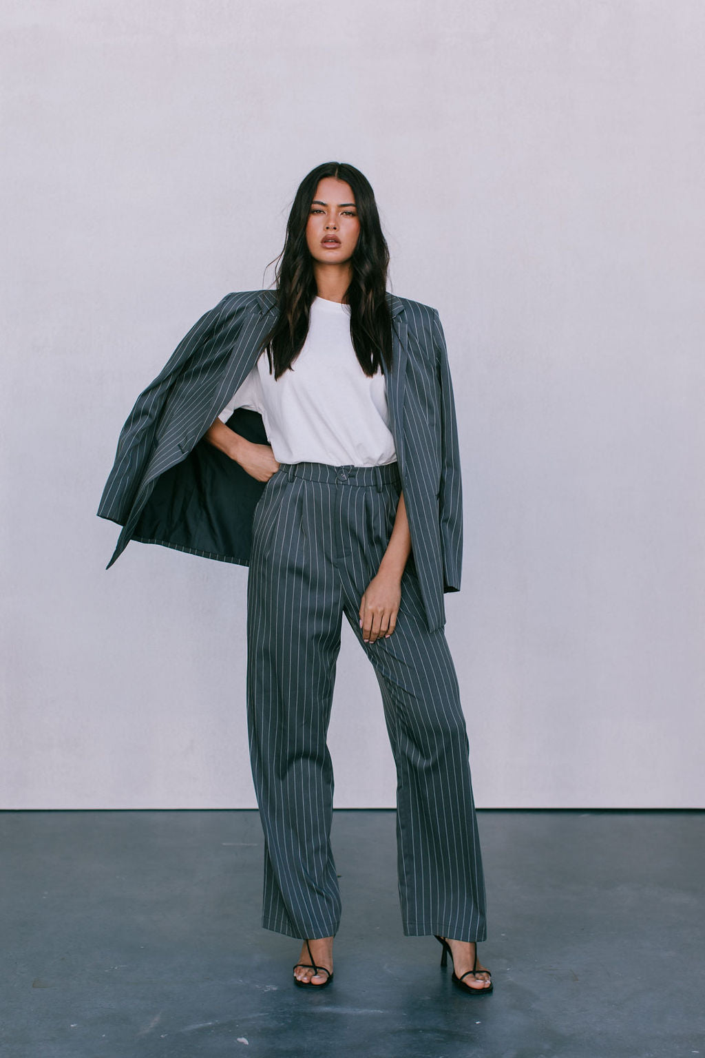 Cerlah Tailored Pants Charcoal Pinstripe