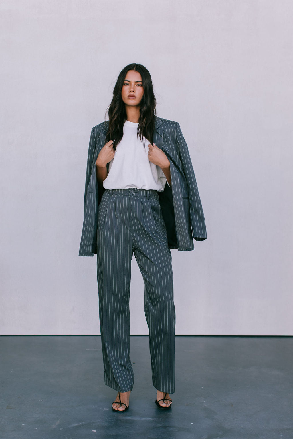 Cerlah Tailored Pants Charcoal Pinstripe
