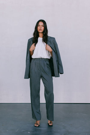 DISPATCH 09.05.25 - Cerlah Tailored Pants - Charcoal Grey/White Pinstripe