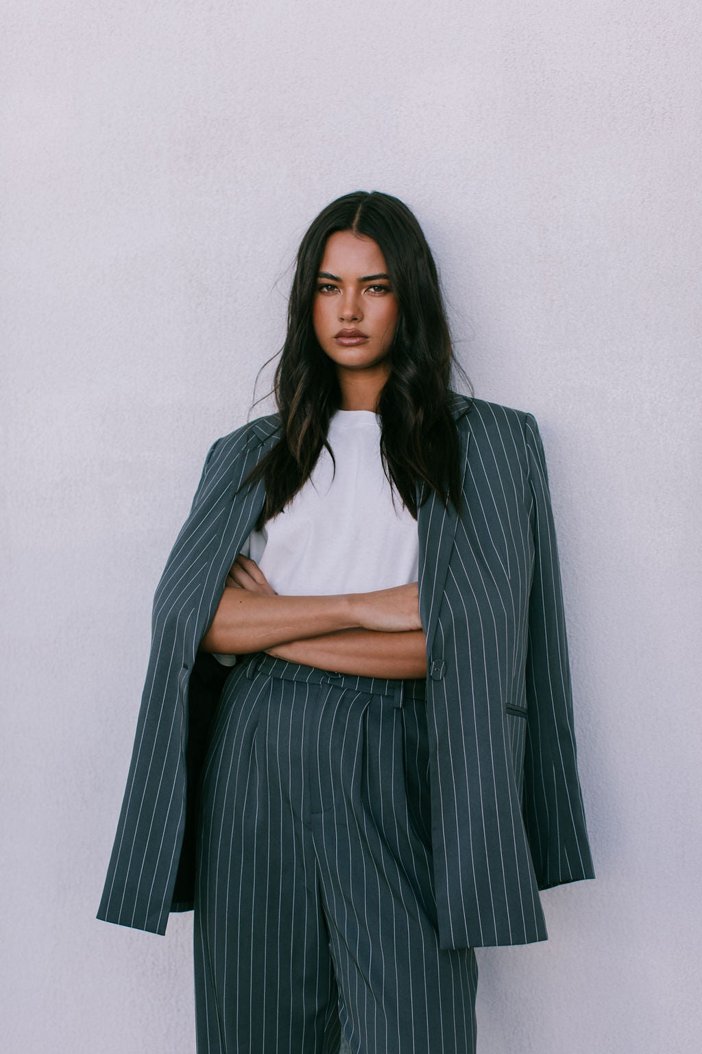 Cerlah Tailored Pants Charcoal Pinstripe