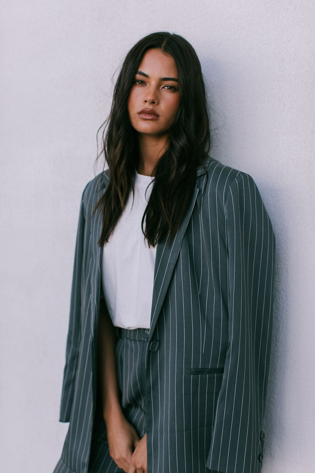 Cerlah Tailored Pants Charcoal Pinstripe