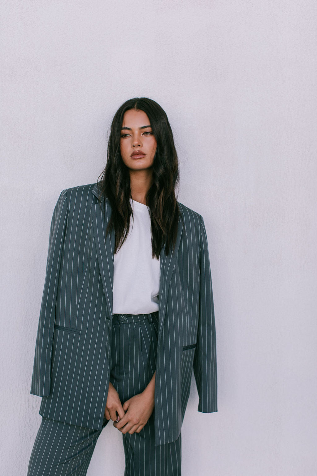 Cerlah Tailored Pants Charcoal Pinstripe