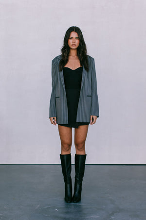 DISPATCH 09.05.25 - Quade Tailored Blazer - Charcoal Grey/White Pinstripe