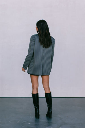 DISPATCH 09.05.25 - Quade Tailored Blazer - Charcoal Grey/White Pinstripe