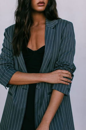 DISPATCH 09.05.25 - Quade Tailored Blazer - Charcoal Grey/White Pinstripe