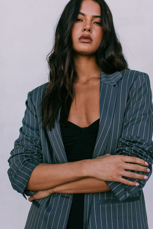 DISPATCH 09.05.25 - Quade Tailored Blazer - Charcoal Grey/White Pinstripe