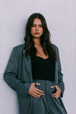 DISPATCH 09.05.25 - Cerlah Tailored Pants - Charcoal Grey/White Pinstripe
