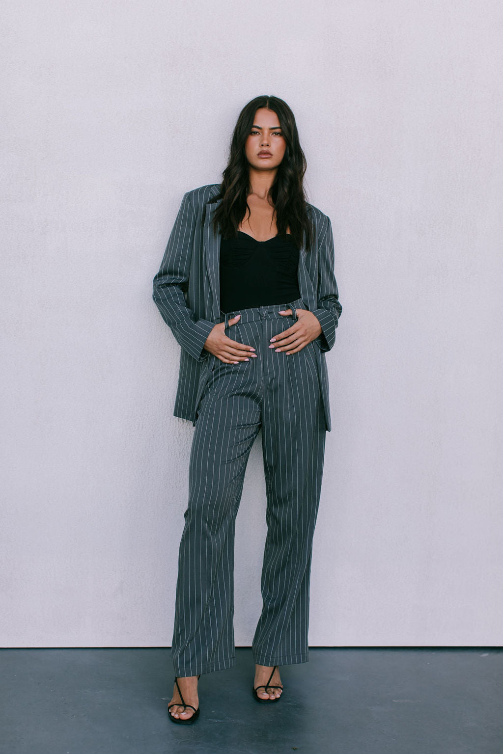 DISPATCH 09.05.25 - Quade Tailored Blazer - Charcoal Grey/White Pinstripe