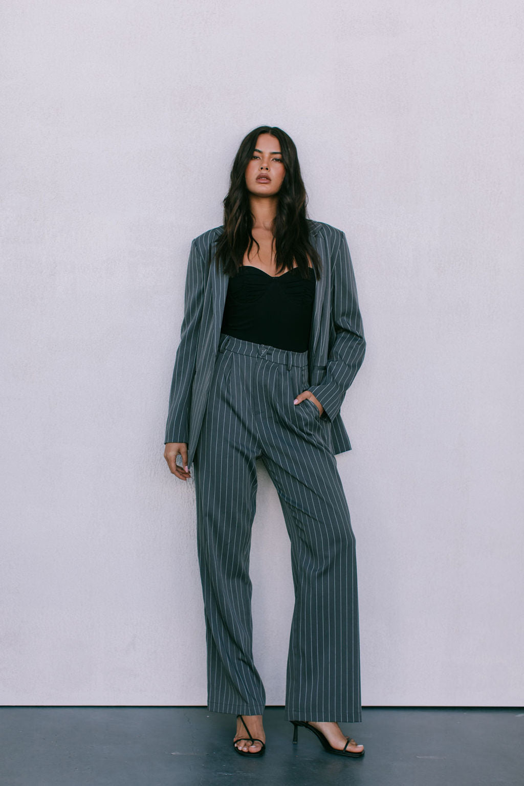 Cerlah Tailored Pants Charcoal Pinstripe