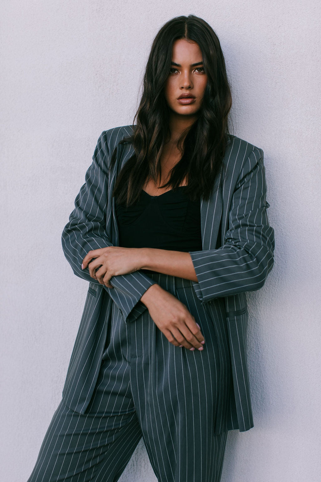Cerlah Tailored Pants Charcoal Pinstripe