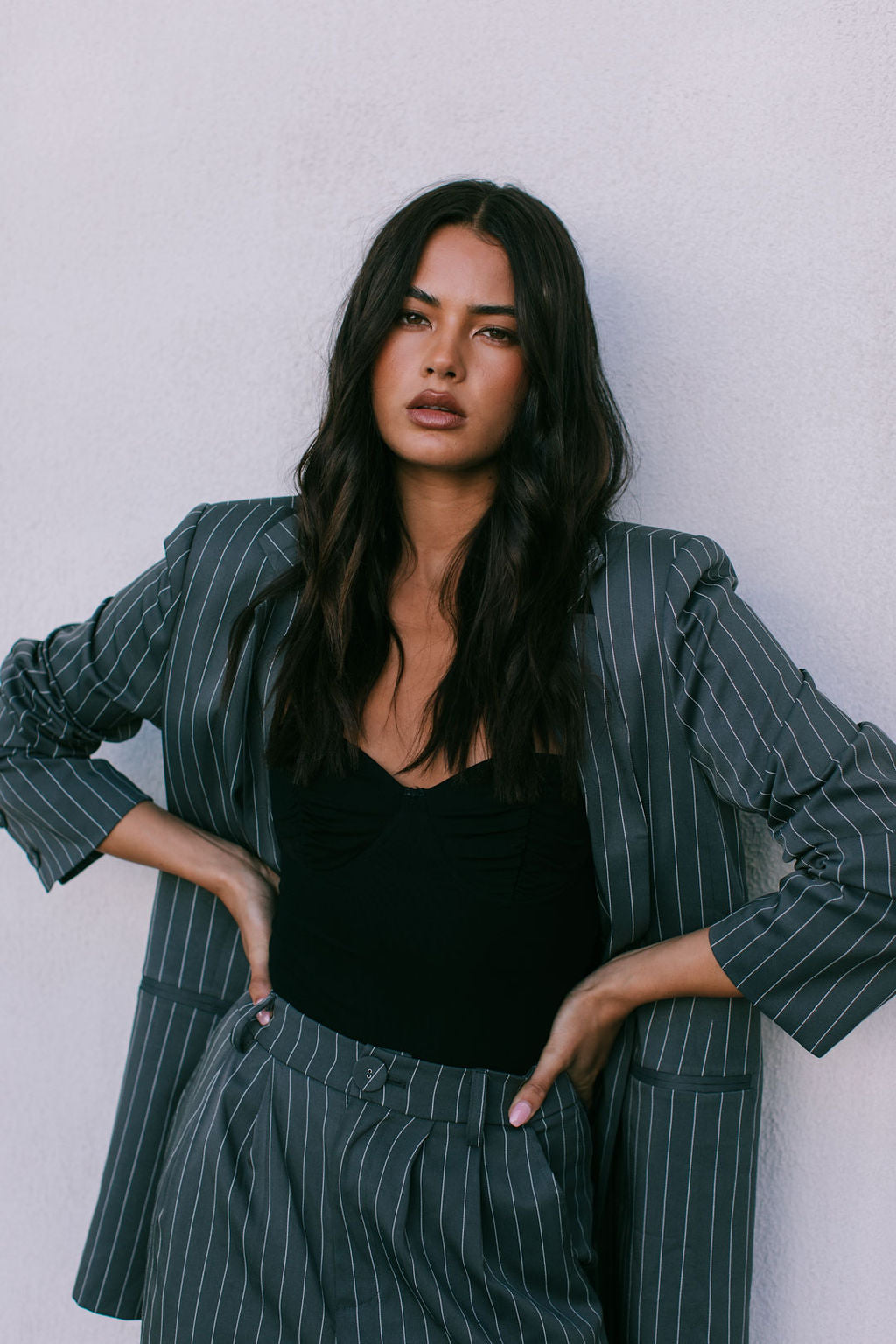 Cerlah Tailored Pants Charcoal Pinstripe