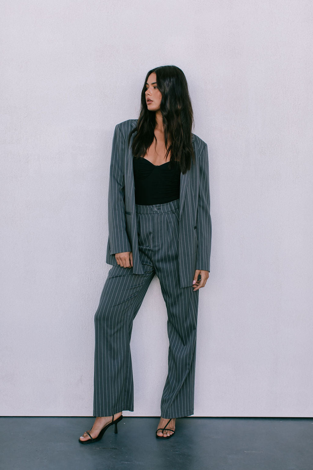 Cerlah Tailored Pants Charcoal Pinstripe