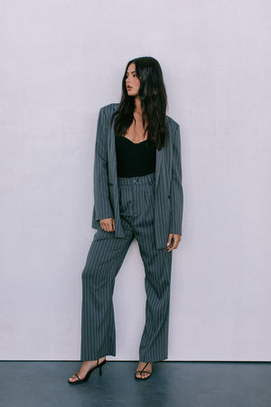 DISPATCH 09.05.25 - Cerlah Tailored Pants - Charcoal Grey/White Pinstripe