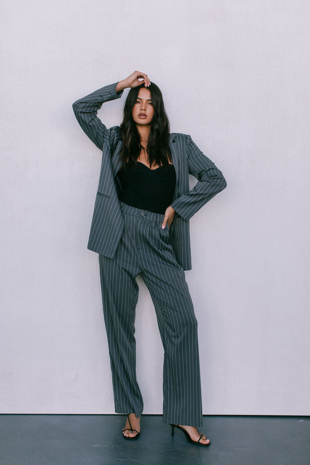 Cerlah Tailored Pants Charcoal Pinstripe
