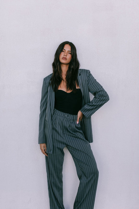 Cerlah Tailored Pants - Charcoal Grey Pinstripe