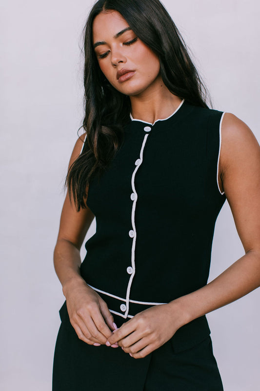 Alice Knit Vest Top - Black/Cream