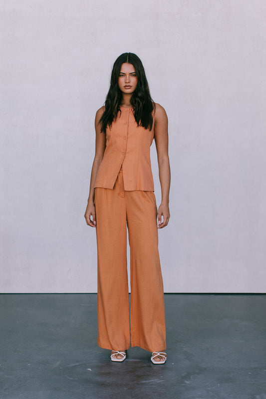 Leo Tailored Pants - Rust Linen